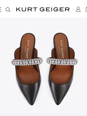 Kurt Geiger Embellished Black Leather Pointed Mule